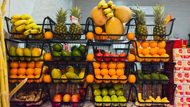 A grocer’s produce shelves